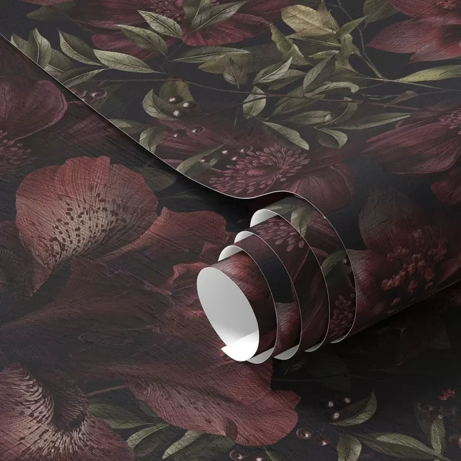 wall murals Rich burgundy flowers on a dark background a01032