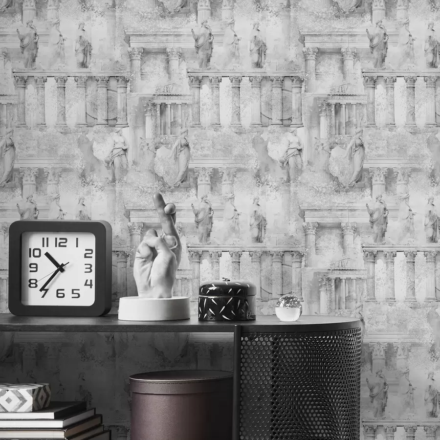 wall murals Classical statues and columns in faded grey shades a01041v1