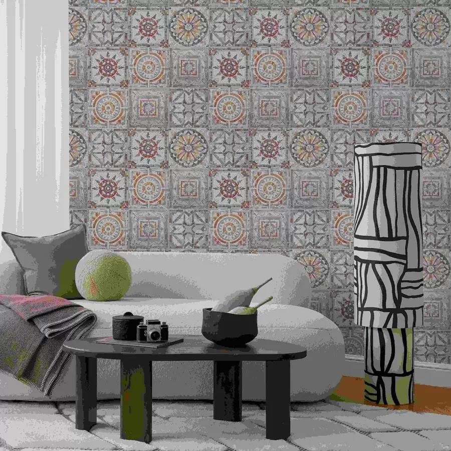 wall murals Old stone mosaic medallions with worn details a01042