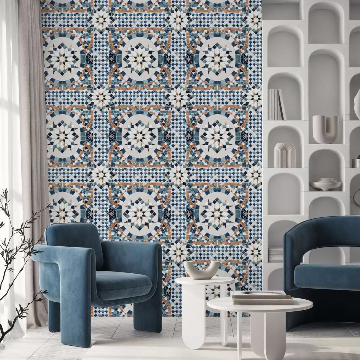 Wallpaper Bright Moroccan mosaic in blue-turquoise tones a01043