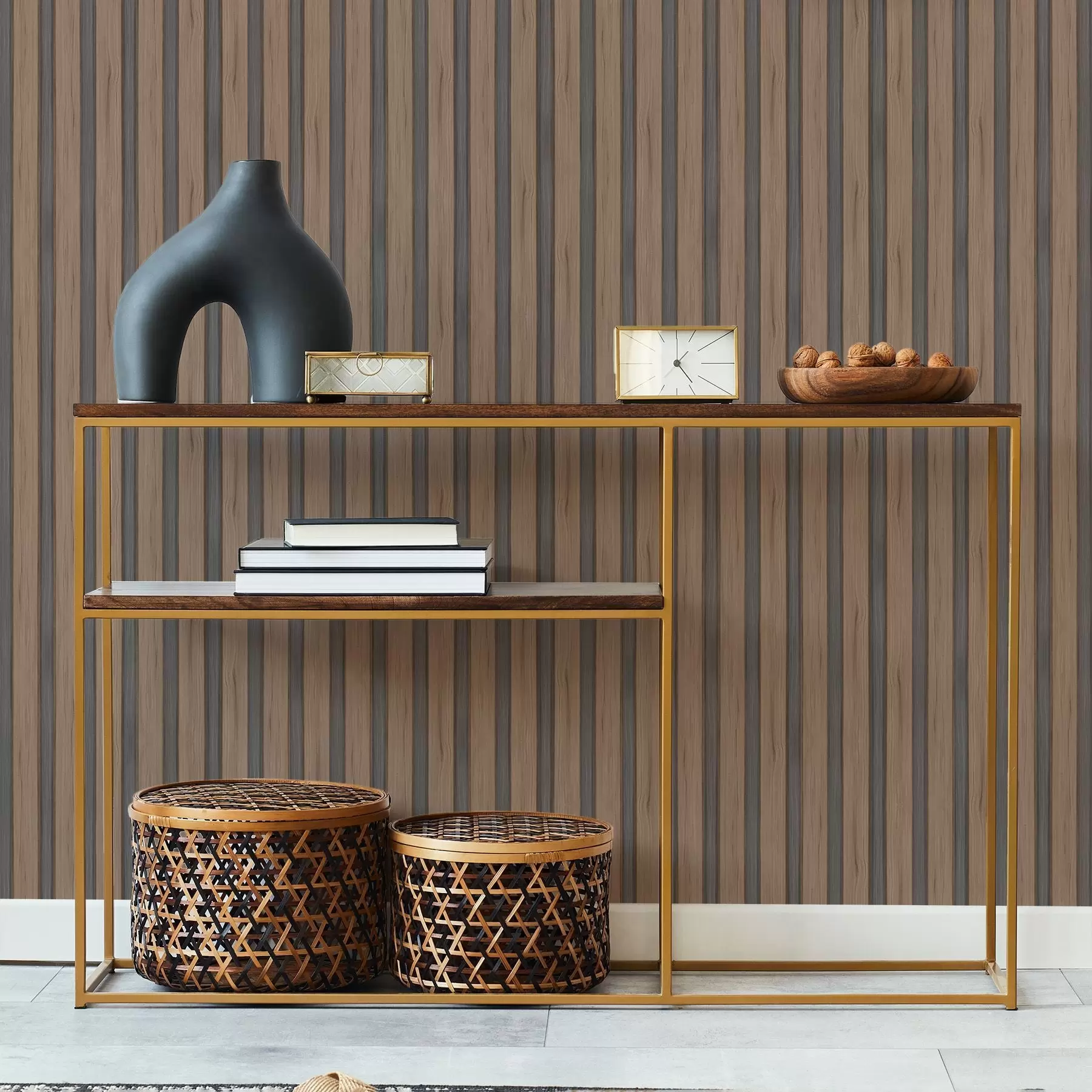 wall murals Vertical wooden slats with dark inserts a01054