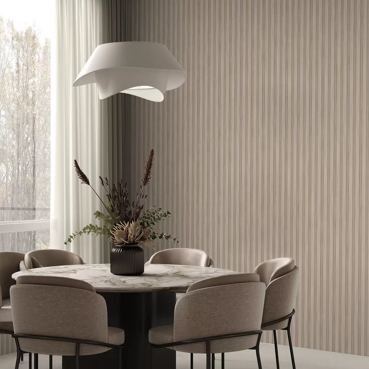 Wallpaper Light vertical slats in a beige-grey palette a01054v1