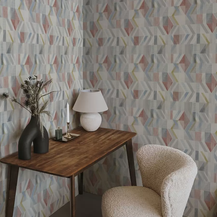 wall murals Geometric arrows in pastel red and blue tones a01056