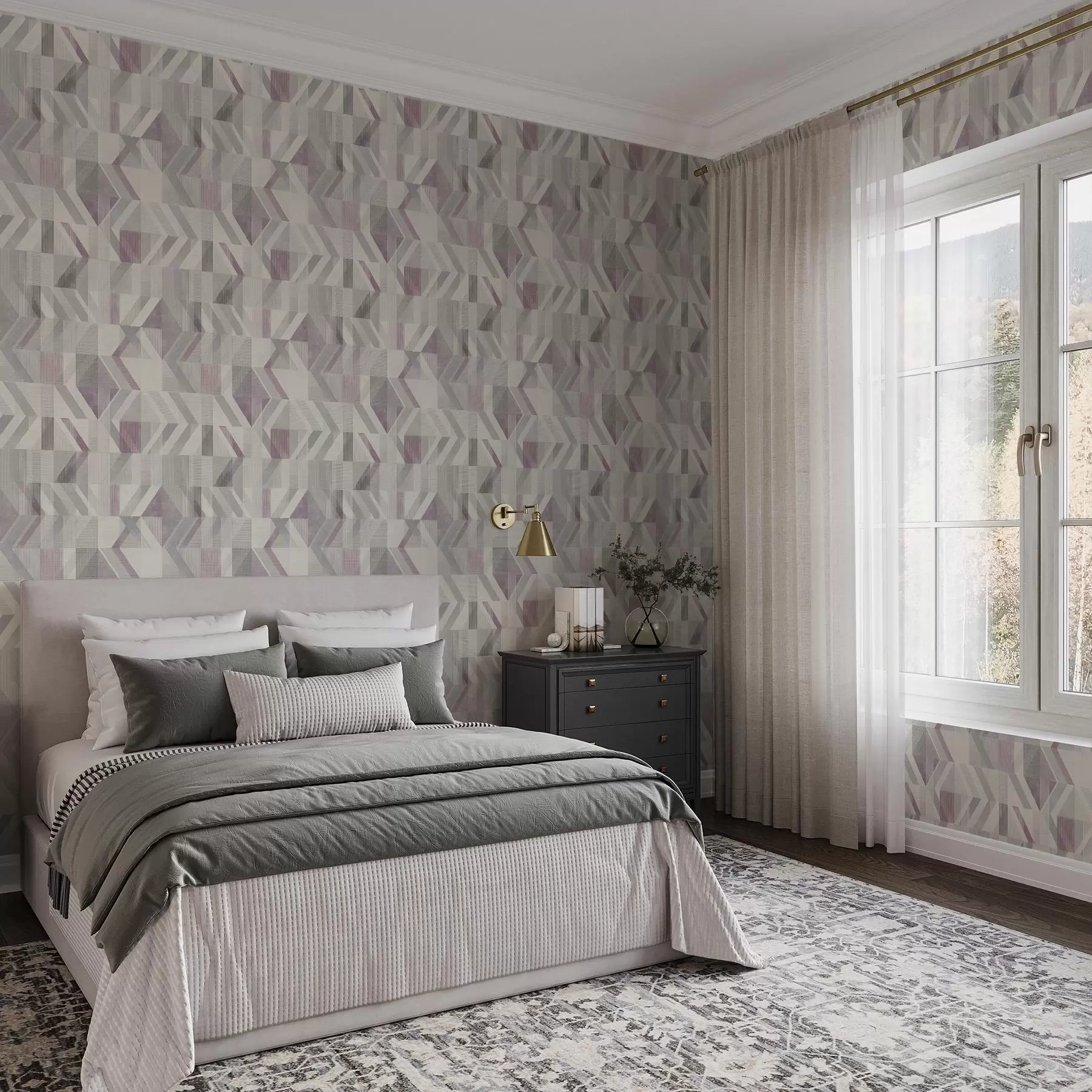 wall murals Light geometric arrows in soft grey-lilac shades a01056v1