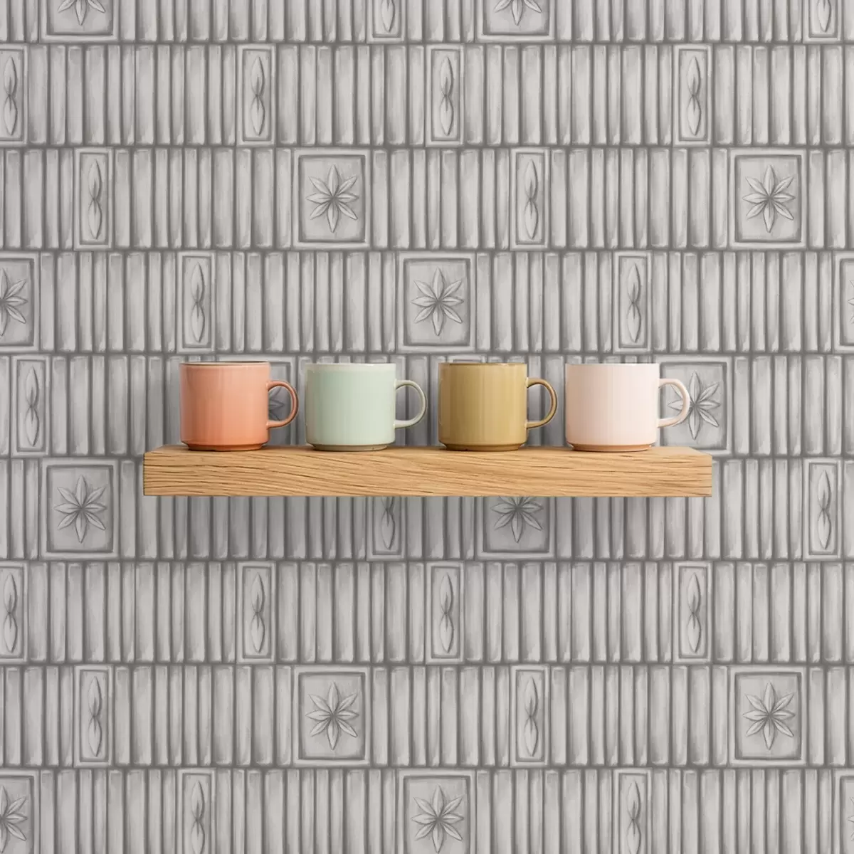 Wallpaper Relief vertical panels with graphic floral inserts a01058