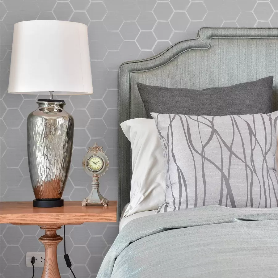 wall murals Light grey three-dimensional hexagons with soft shadows a01059v1