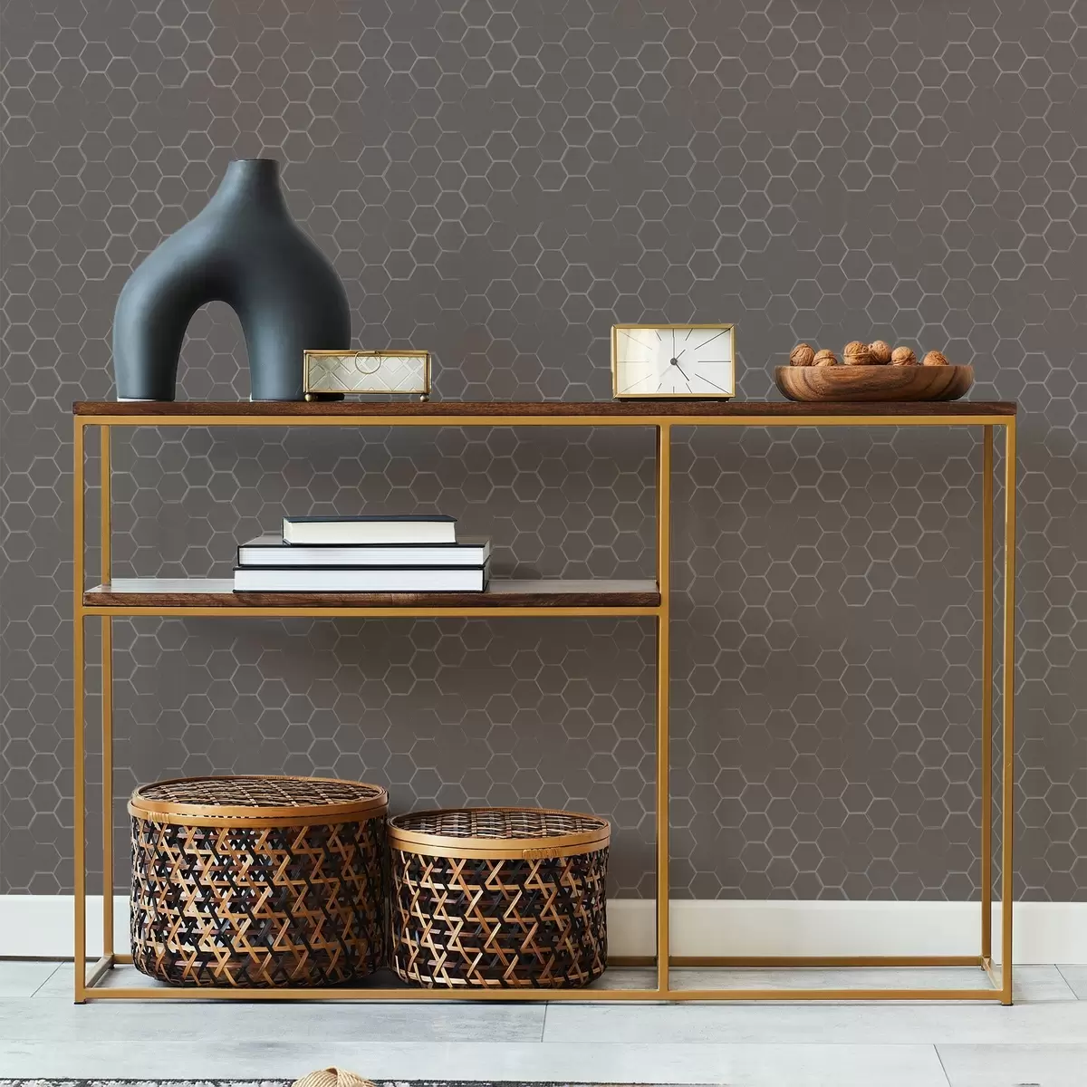 Wallpaper Dense hexagonal pattern in soft grey tones a01060v2