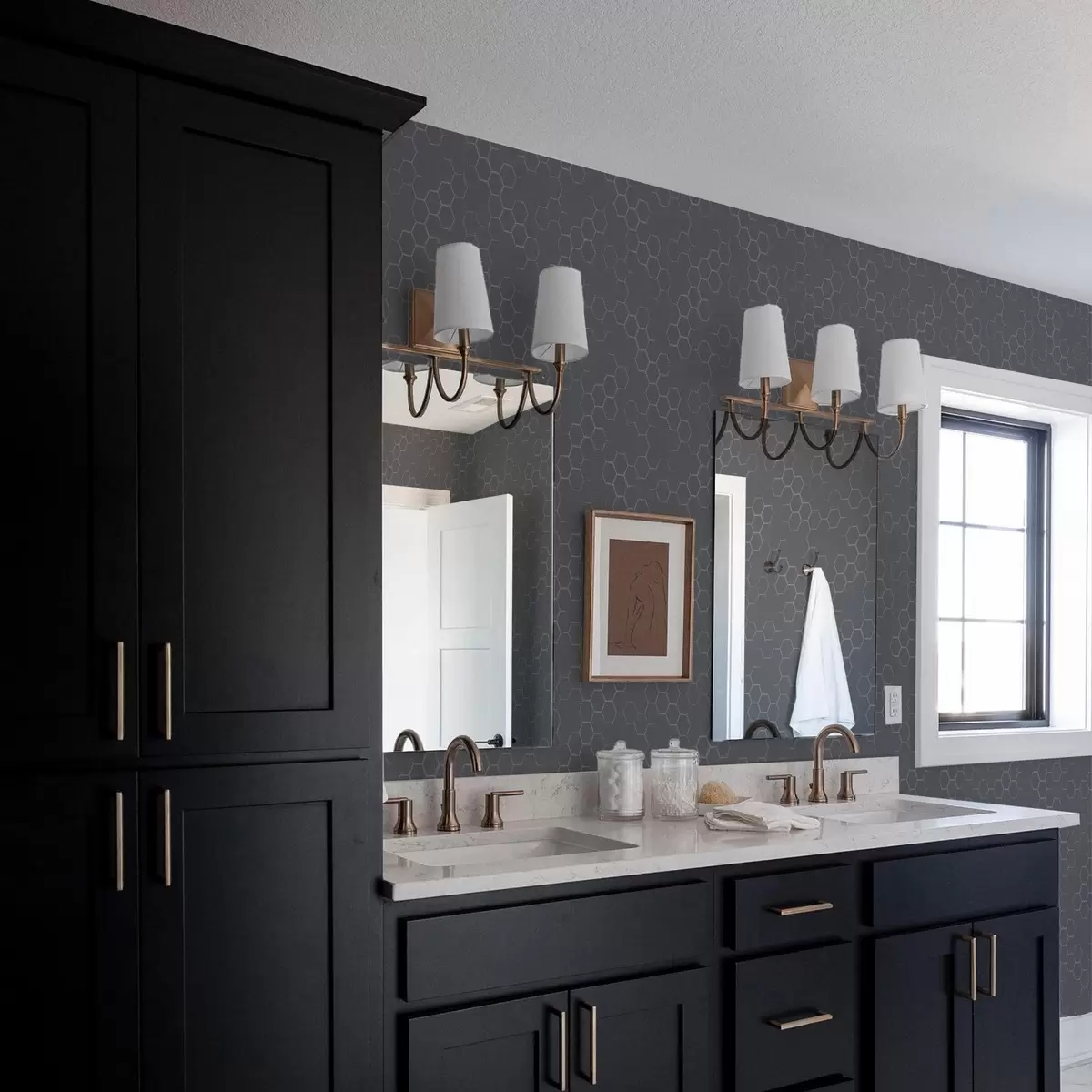 Wallpaper Dark graphite honeycomb pattern with depth a01061v1