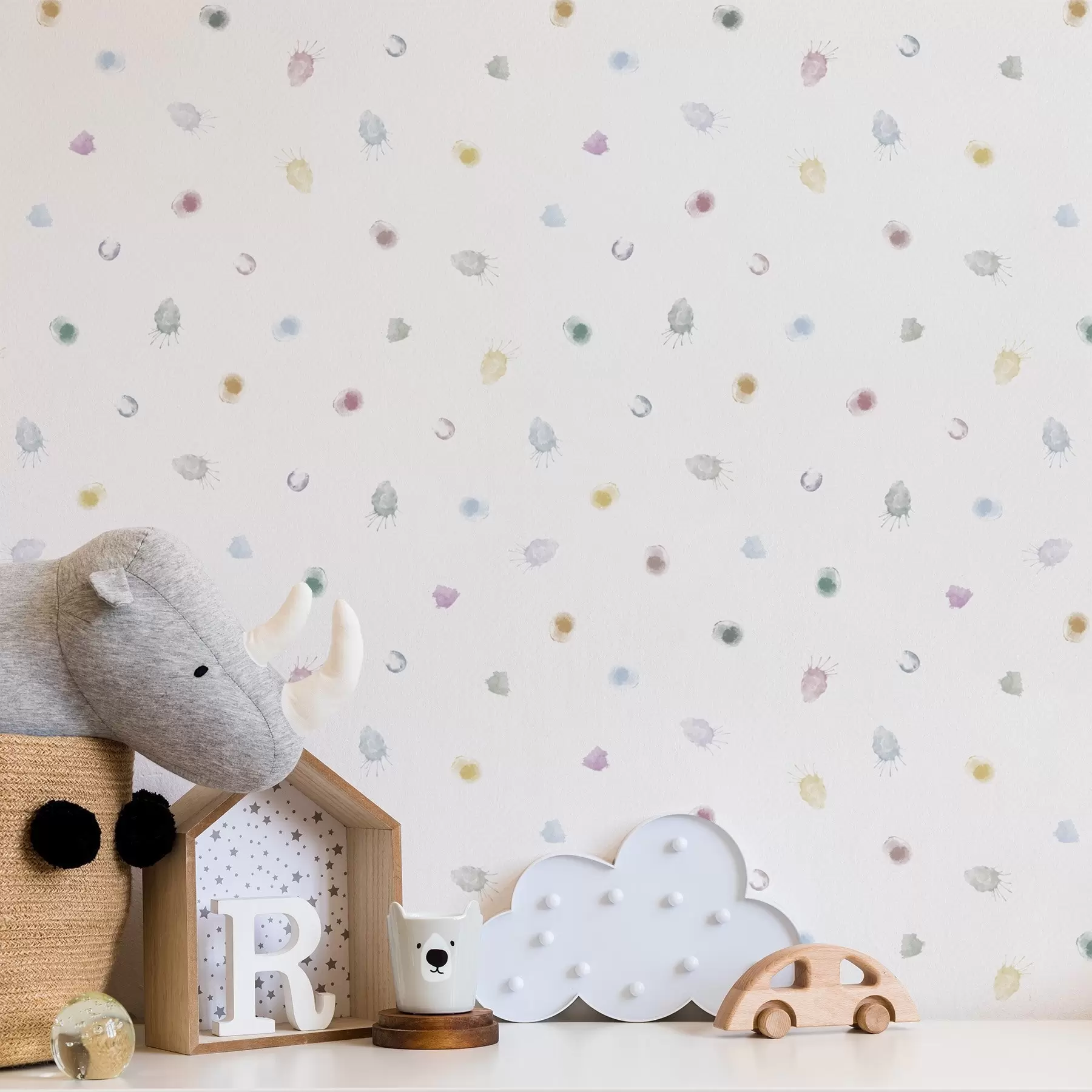 wall murals Tiny watercolour splashes in a soft pastel palette a01063