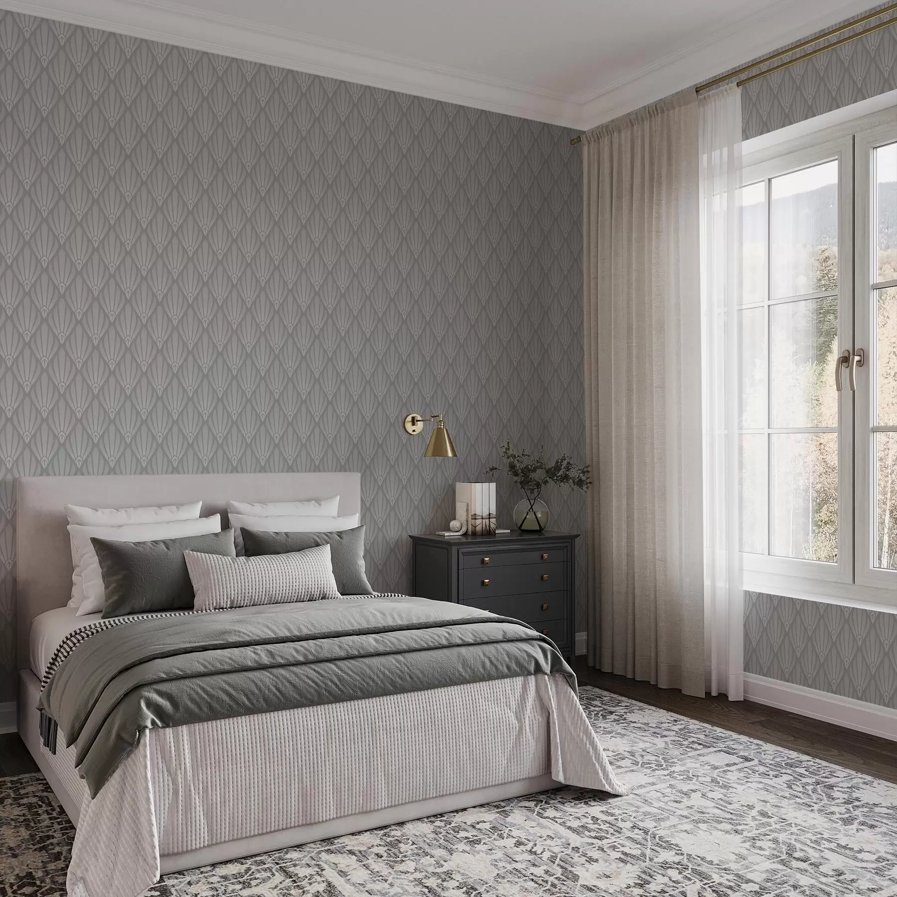 wall murals Grey Art Deco with fan-shaped forms a01064