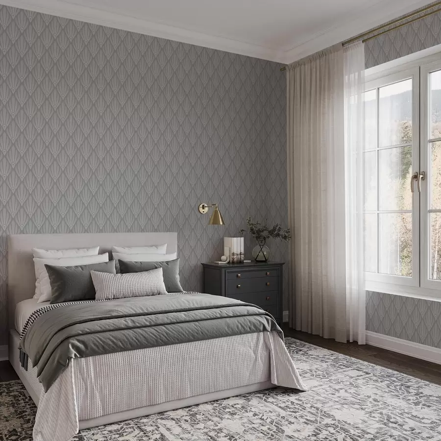 wall murals Grey Art Deco with fan-shaped forms a01064