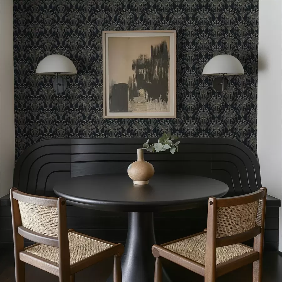 wall murals Dark Art Deco ornament with stylised plants a01065