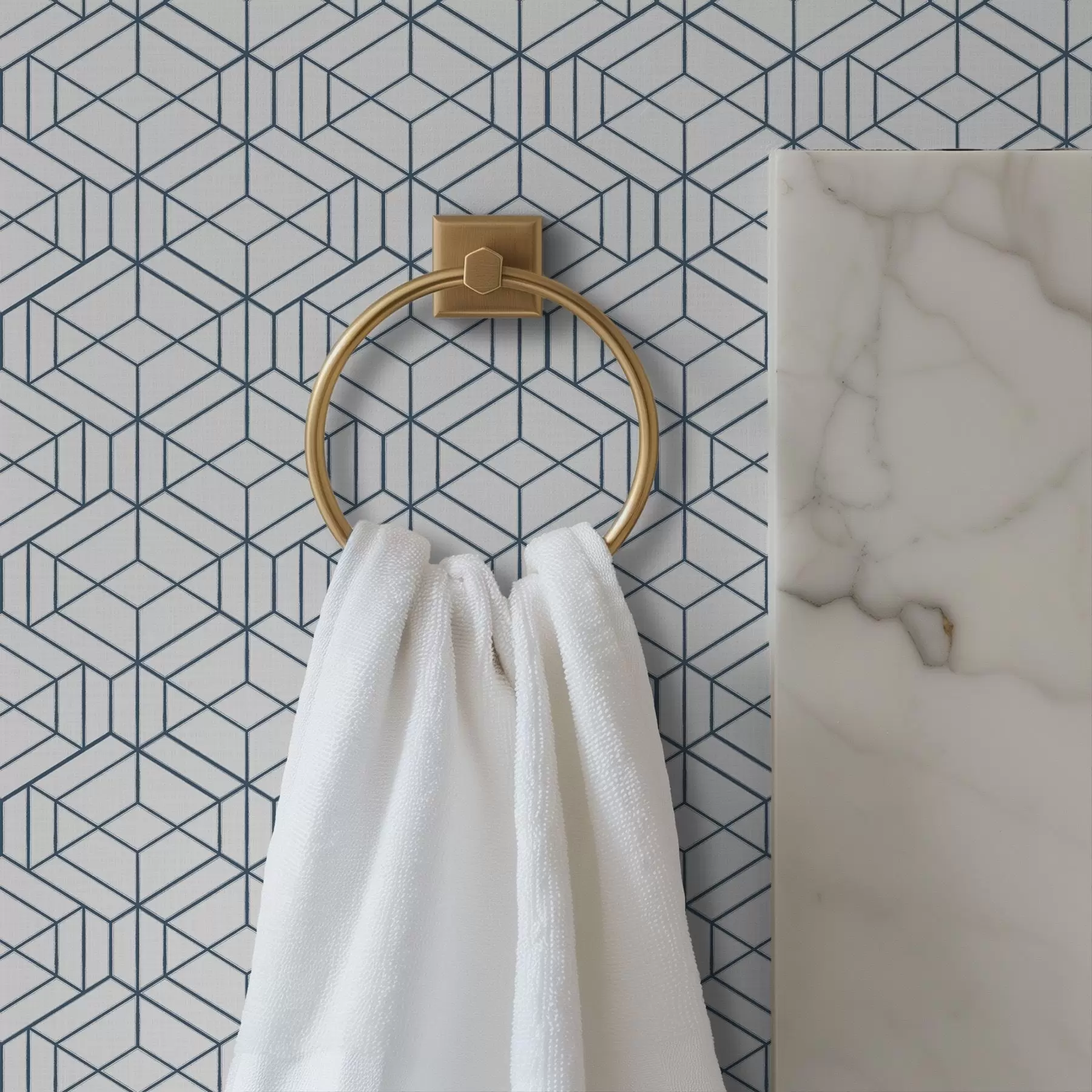 wall murals White background with blue three-dimensional geometric cubes a01067