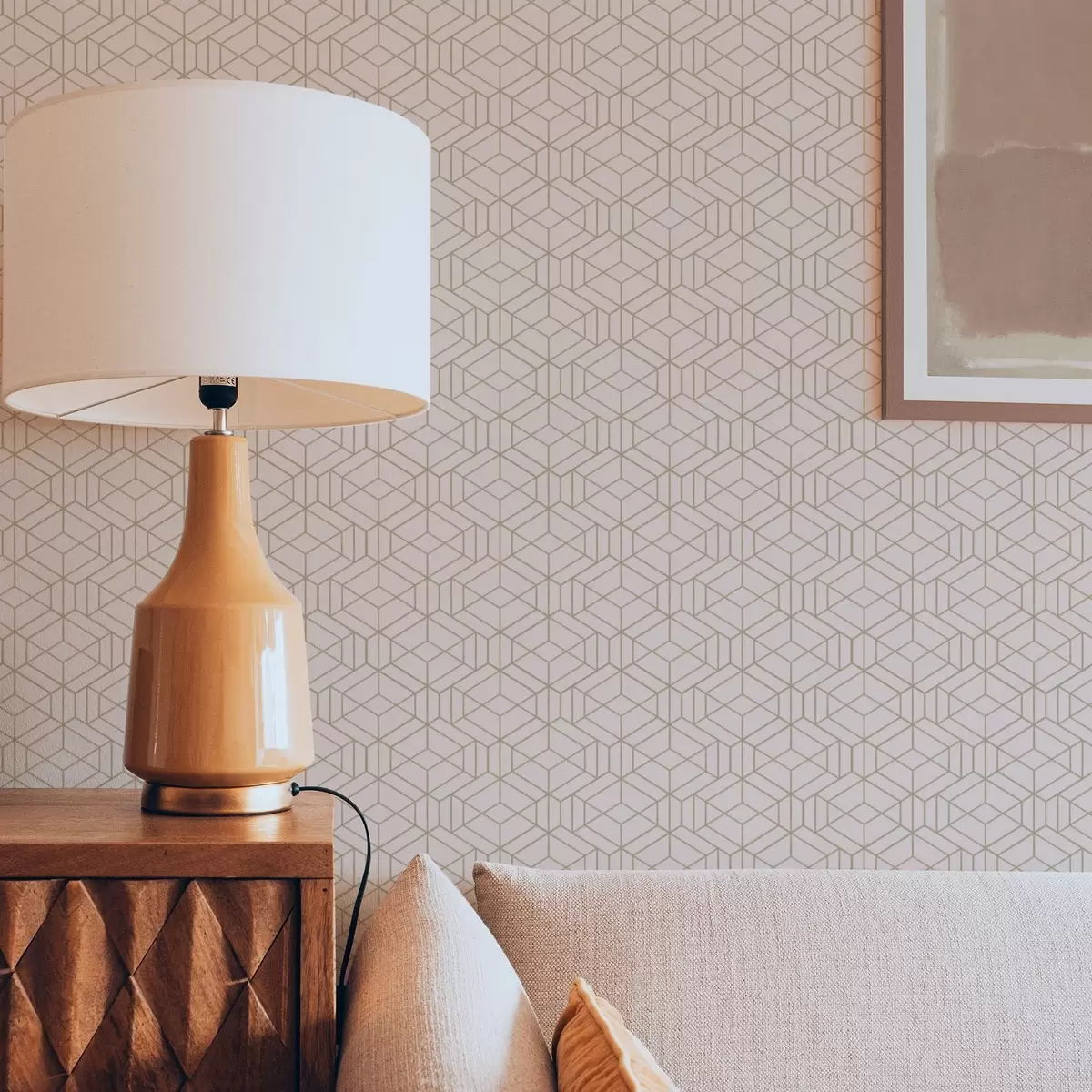 Wallpaper Warm beige background with fine graphic cubes a01067v3