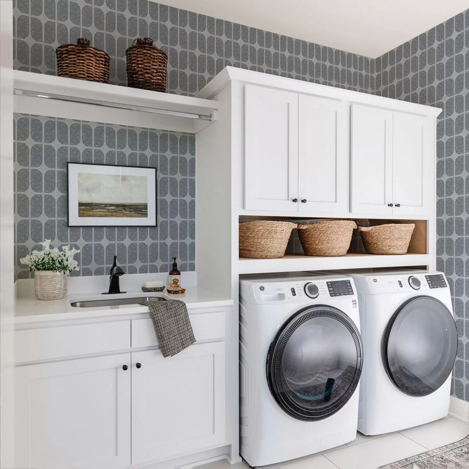 wall murals Grey mosaic with rectangular arches and soft texture a01068