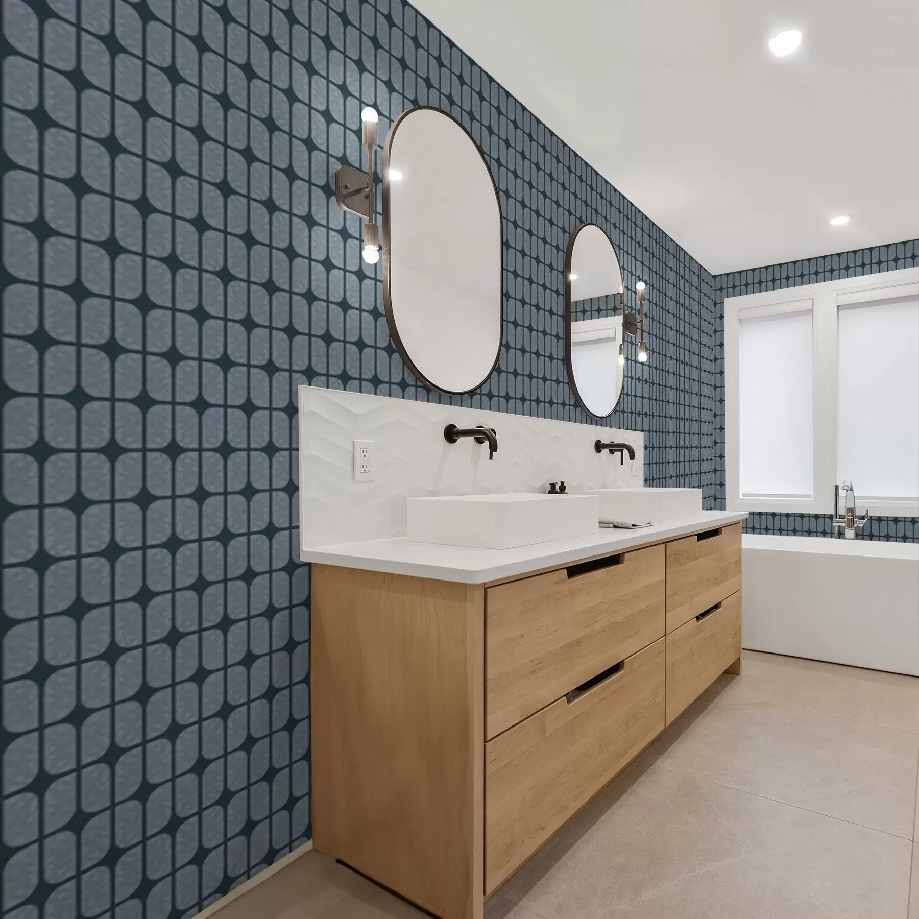 wall murals Dark blue background with grey mosaic of rounded tiles a01068v1