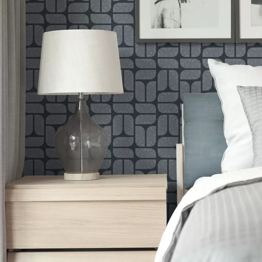 wall murals Dark background with grey mosaic of rounded modules a01069v1