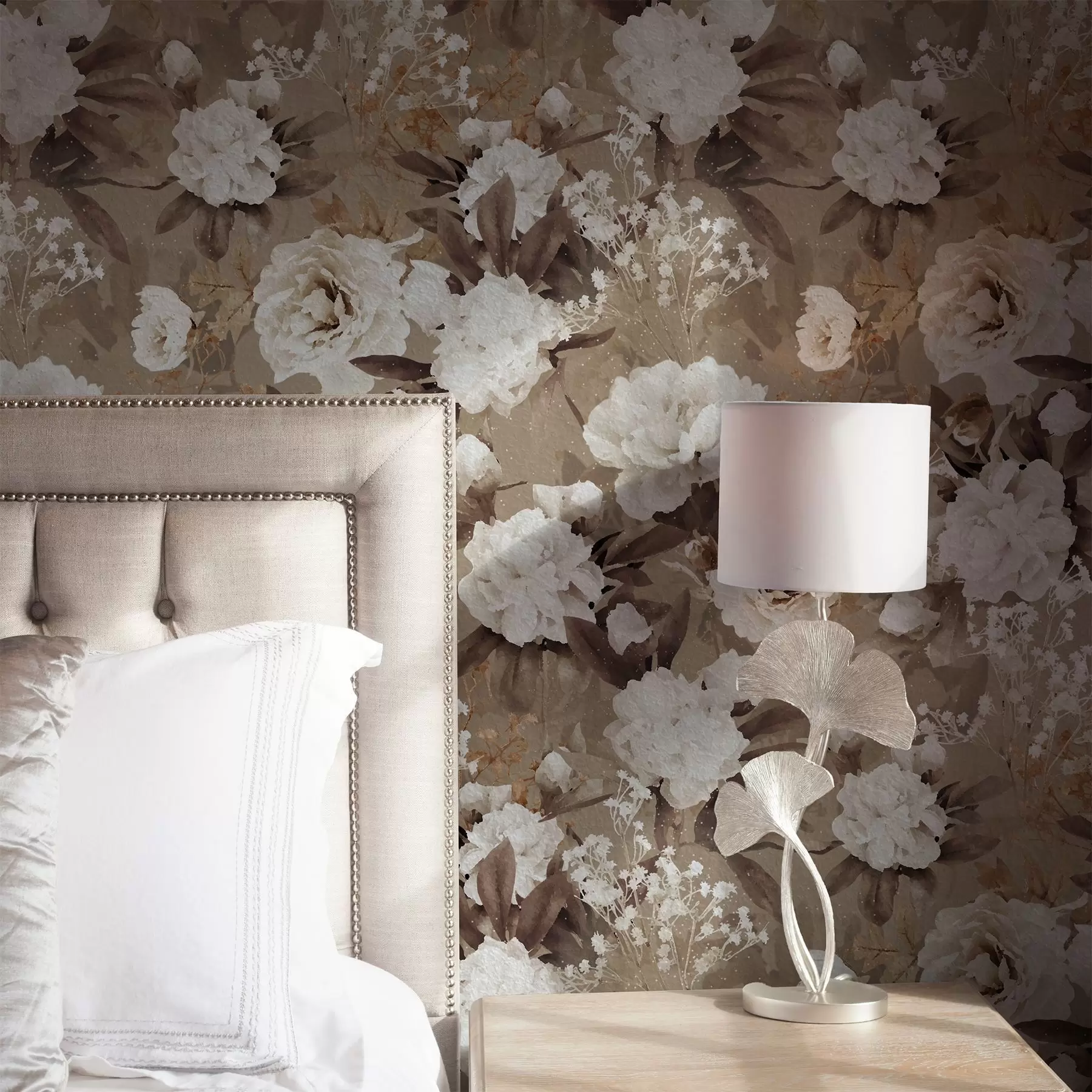 wall murals Warm beige peonies on a textured background a01087