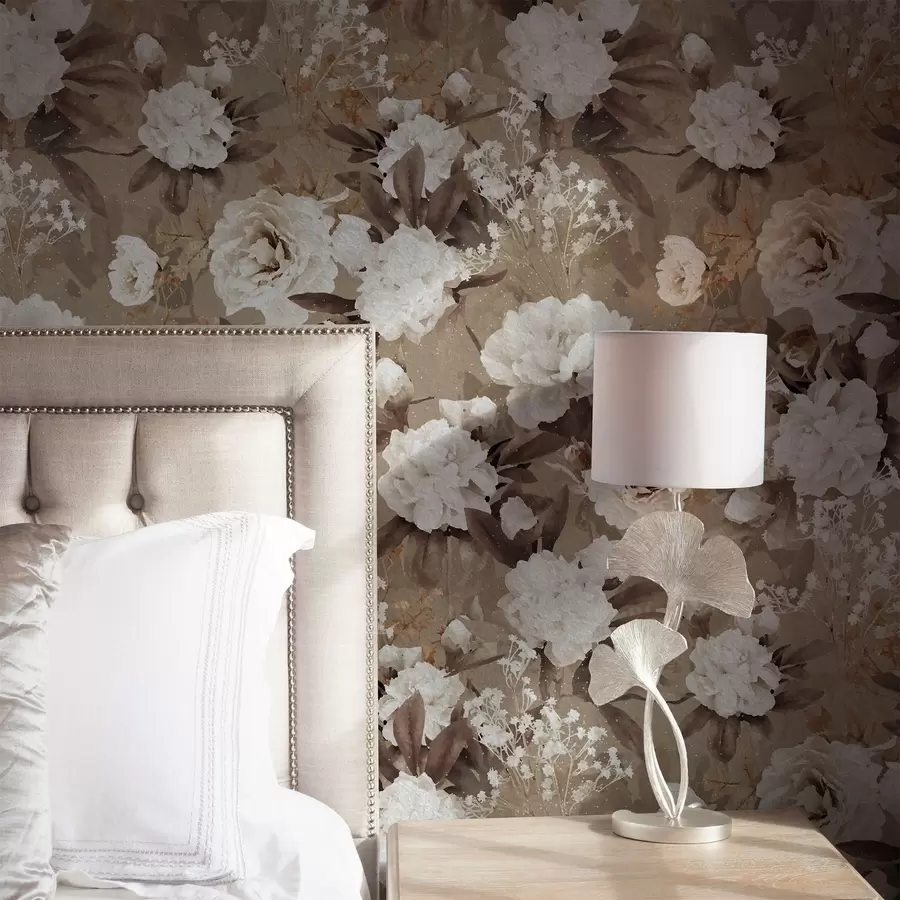 wall murals Warm beige peonies on a textured background a01087