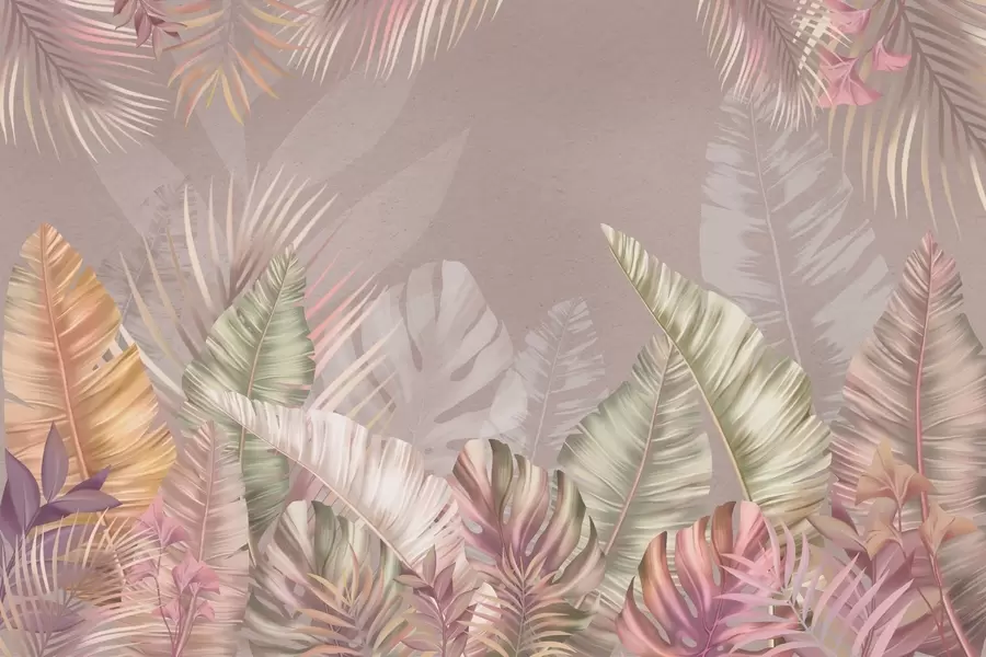 wall murals Tropical leaves in soft pastel hues w01684