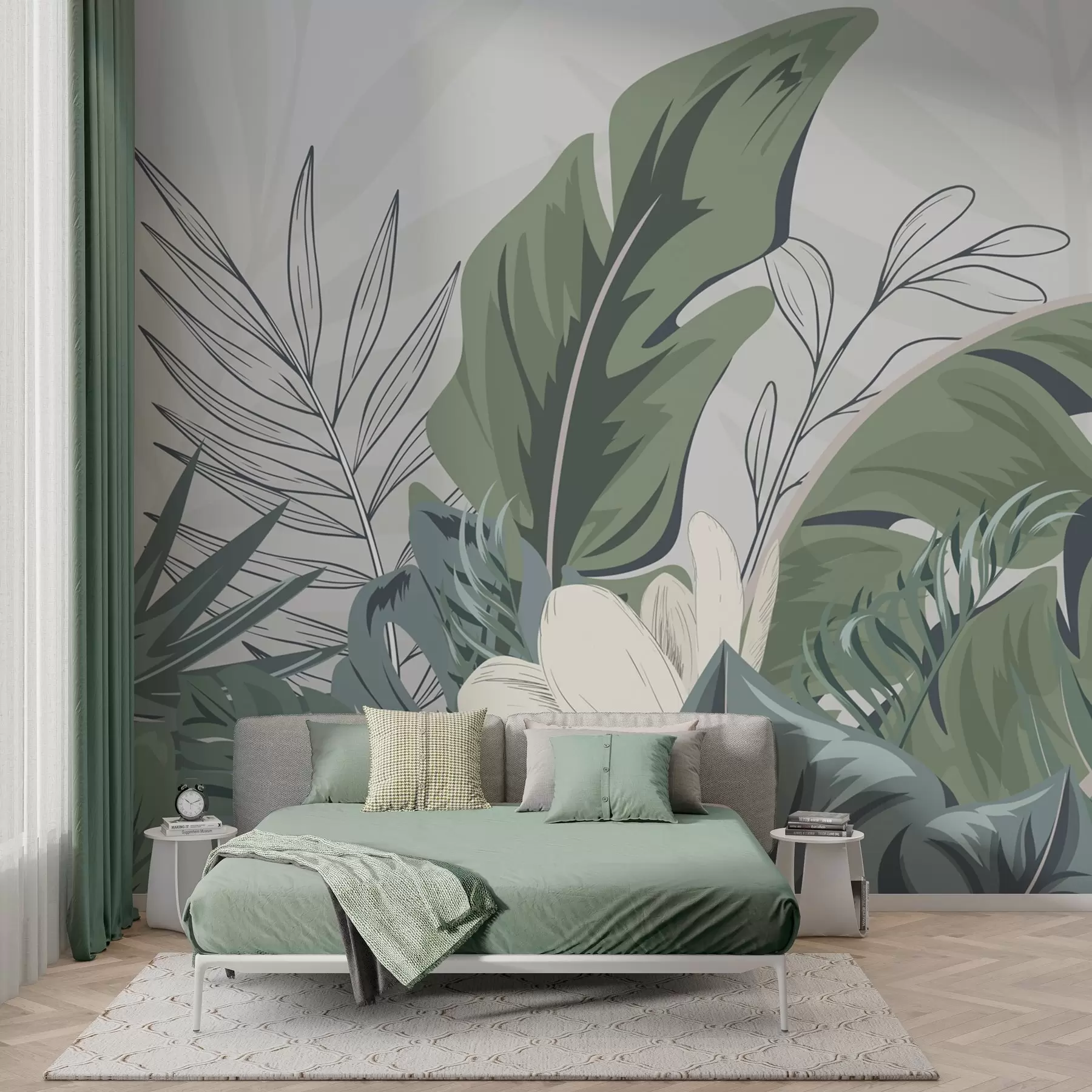 wall murals Lush greenery in soft pastel tones w01598