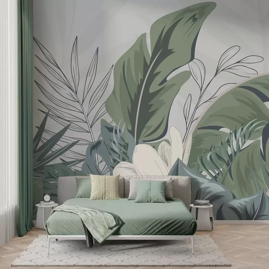 wall murals Lush greenery in soft pastel tones w01598