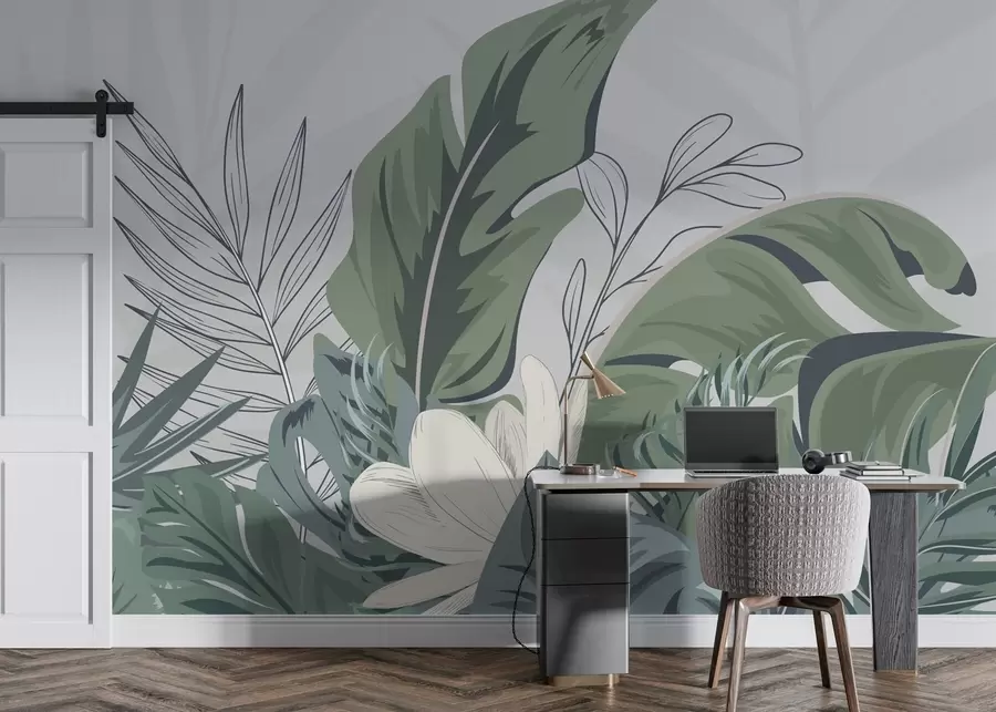 wall murals Lush greenery in soft pastel tones w01598