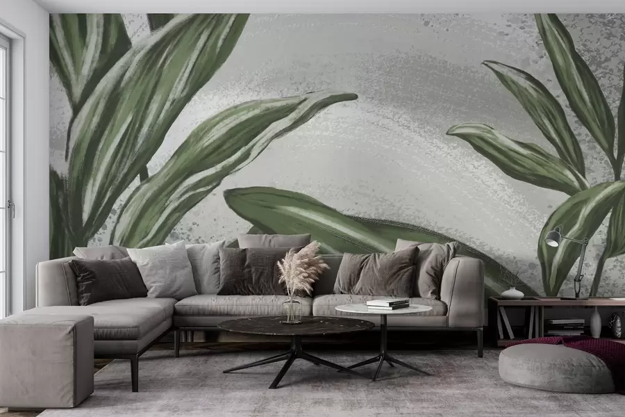 wall murals Lush greenery on a textured backdrop w01682