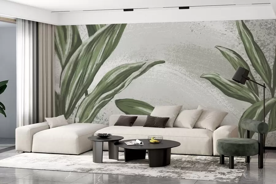 wall murals Lush greenery on a textured backdrop w01682