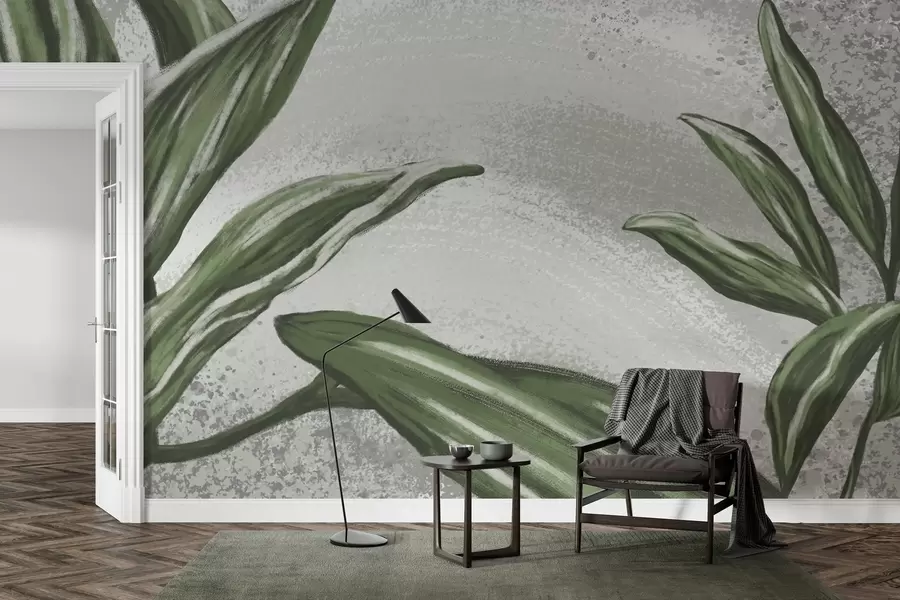 wall murals Lush greenery on a textured backdrop w01682