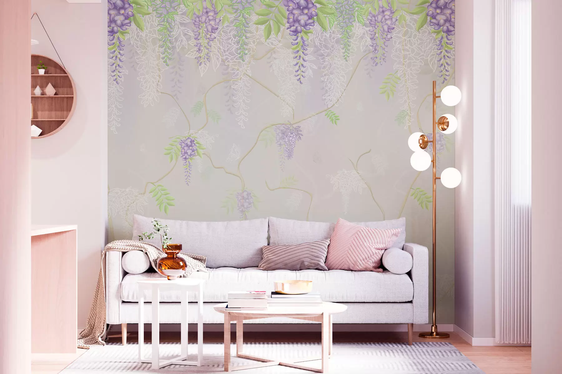 wall murals Elegant floral design in pastel hues w01685