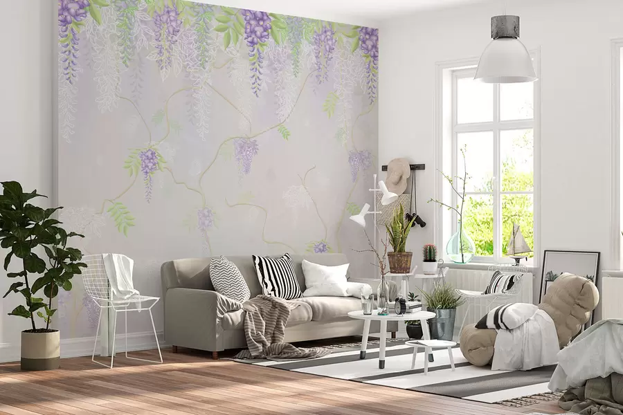 wall murals Elegant floral design in pastel hues w01685