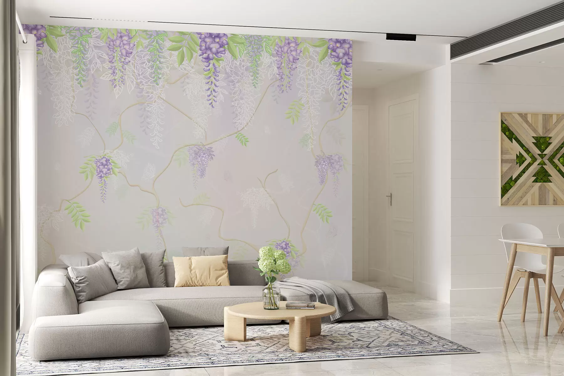 wall murals Elegant floral design in pastel hues w01685