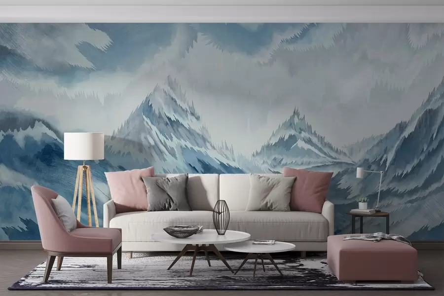 wall murals Majestic mountains and swirling waves w01763