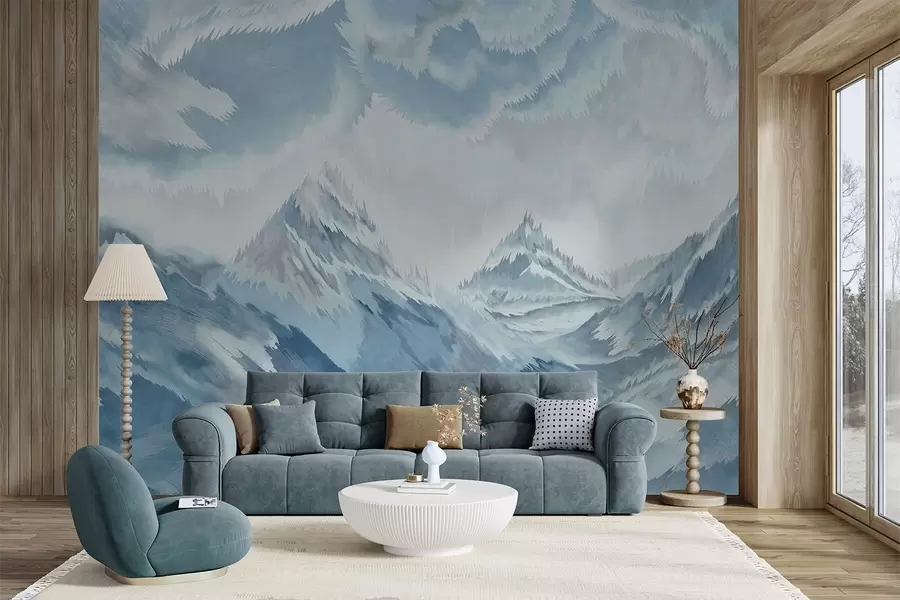 wall murals Majestic mountains and swirling waves w01763