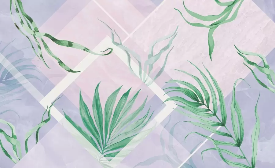 wall murals Lush greens on soft pastel backdrop w01625
