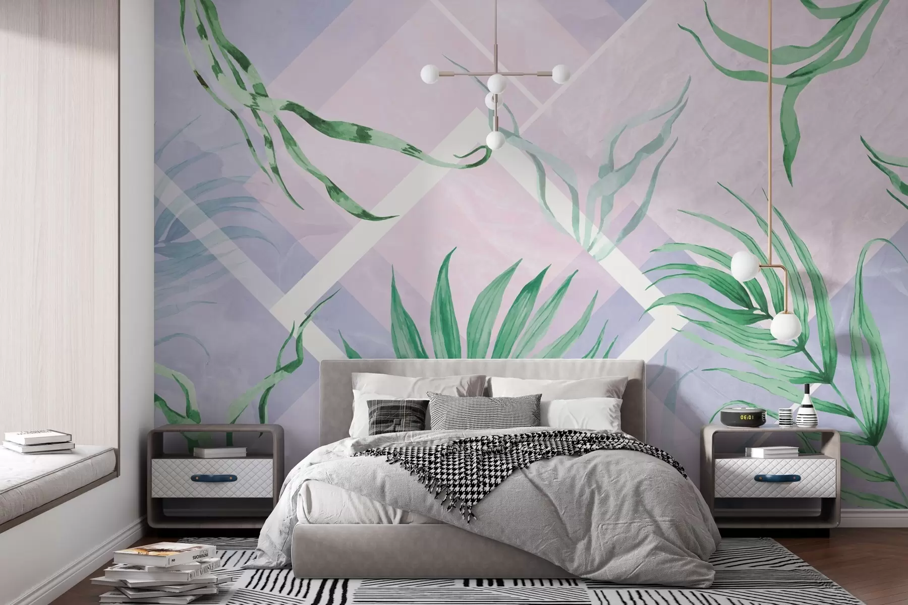 wall murals Lush greens on soft pastel backdrop w01625