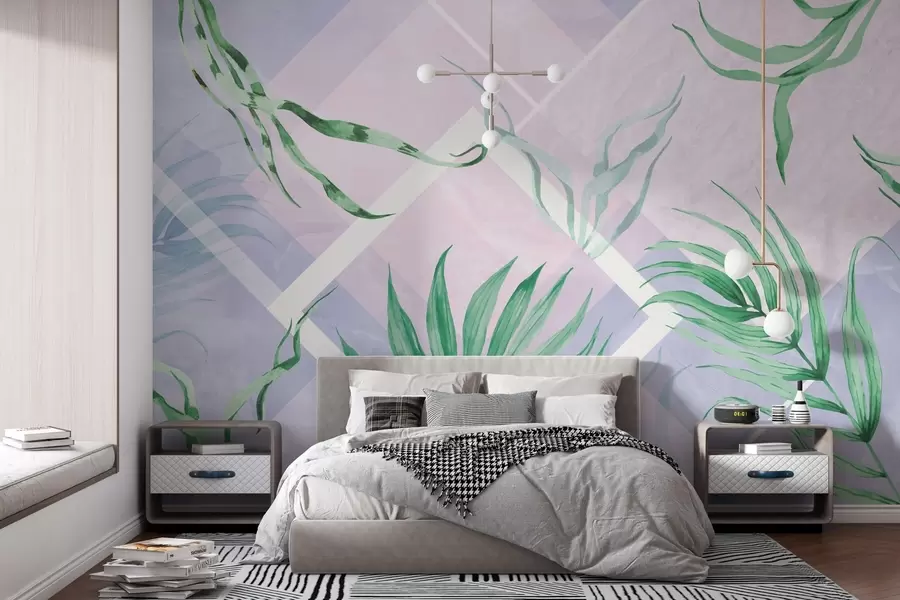 wall murals Lush greens on soft pastel backdrop w01625