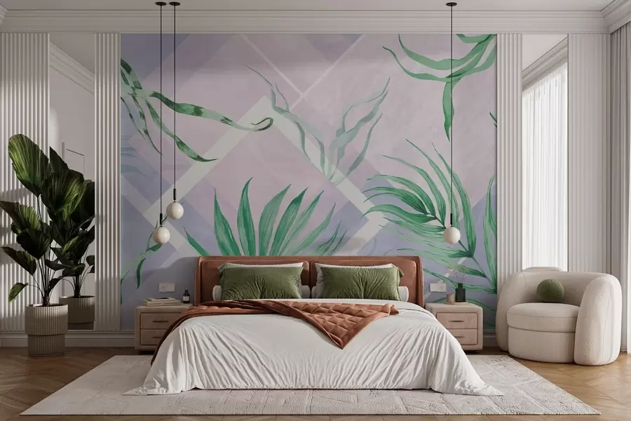wall murals Lush greens on soft pastel backdrop w01625