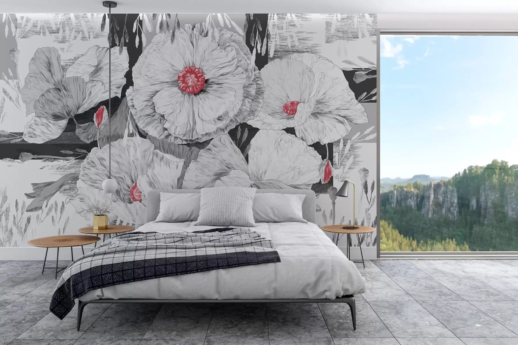 wall murals Monochrome blooms in soft elegance w02477