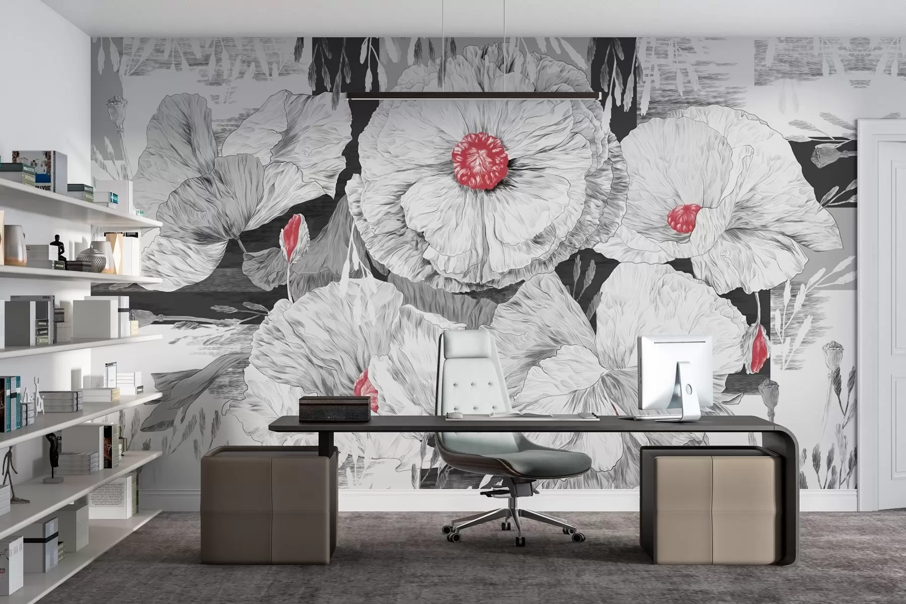 wall murals Monochrome blooms in soft elegance w02477