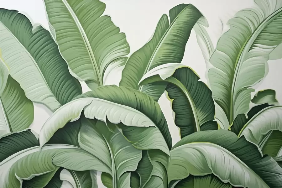 wall murals Green tropical banana leaves with a 3d effect w09559