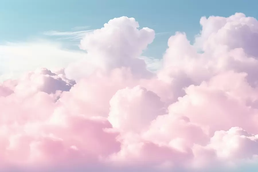 wall murals Soft airy pink clouds in a blue sky w09569