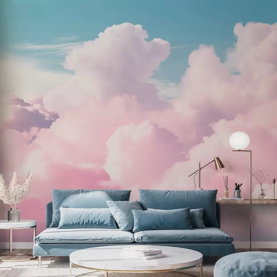 wall murals Soft airy pink clouds in a blue sky w09569