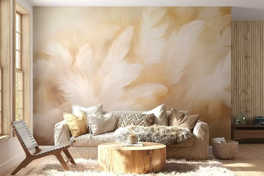 wall murals White and yellow feathers with soft texture w09606