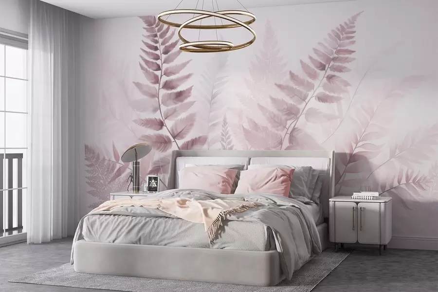 wall murals Textured dried fern fronds in various shades of pink, with a soft, light background in watercolor style w09615v2