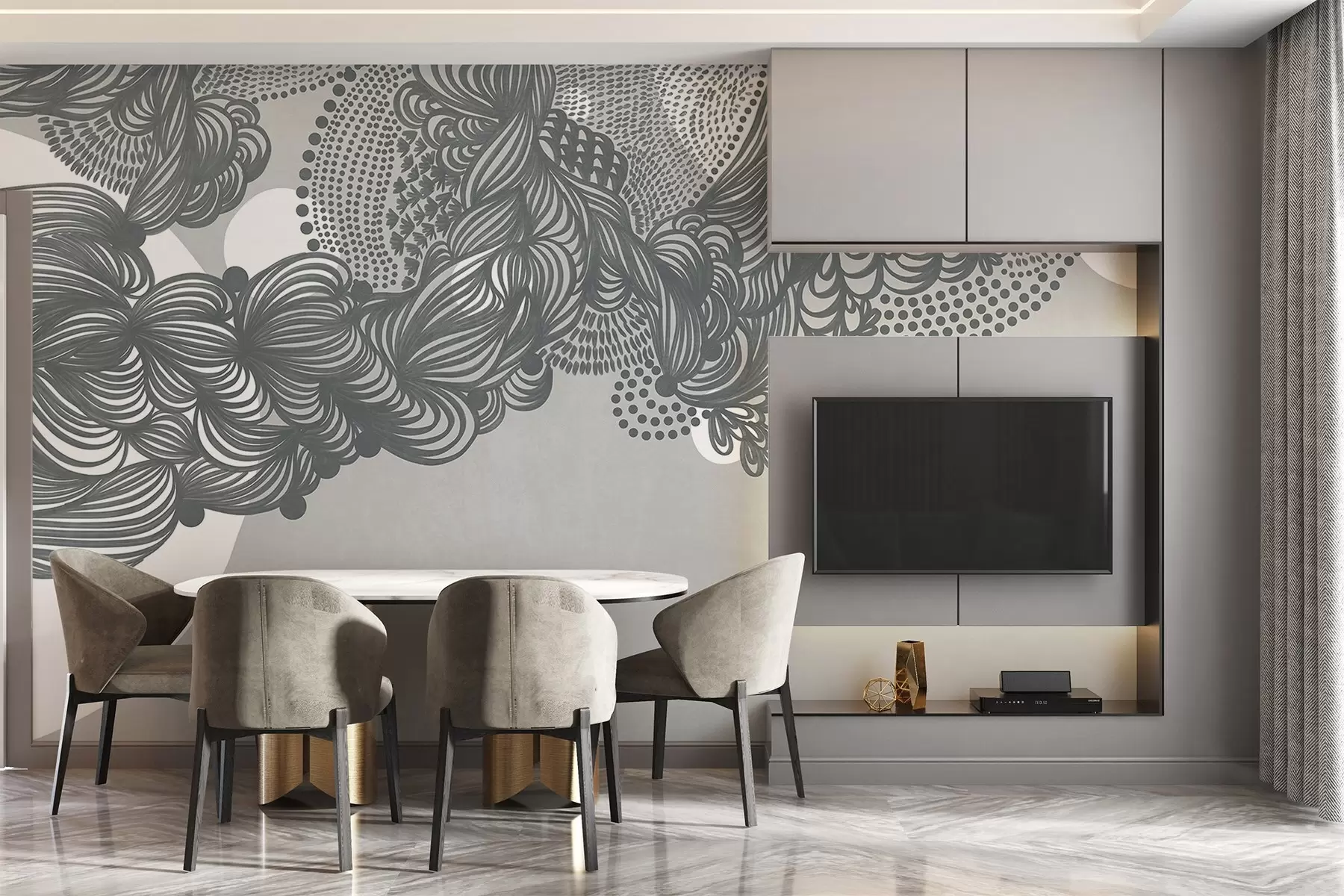 wall murals Abstract textured design on a gray background , with intricate line work and dotted textures w09621v1