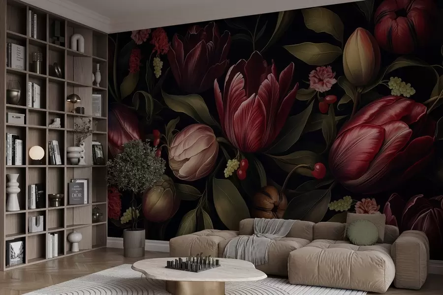 wall murals Dark Tulip Garden w05038