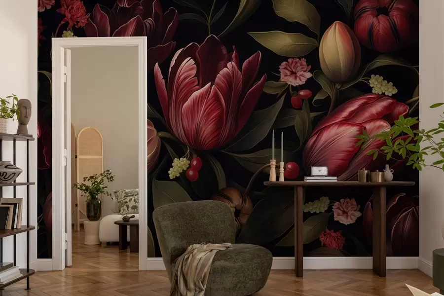 wall murals Dark Tulip Garden w05038