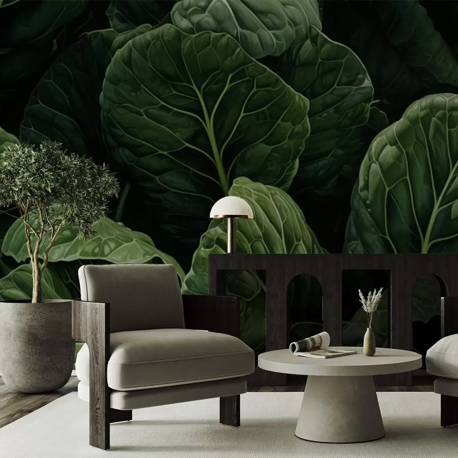 wall murals Playful Green Leaves w05043